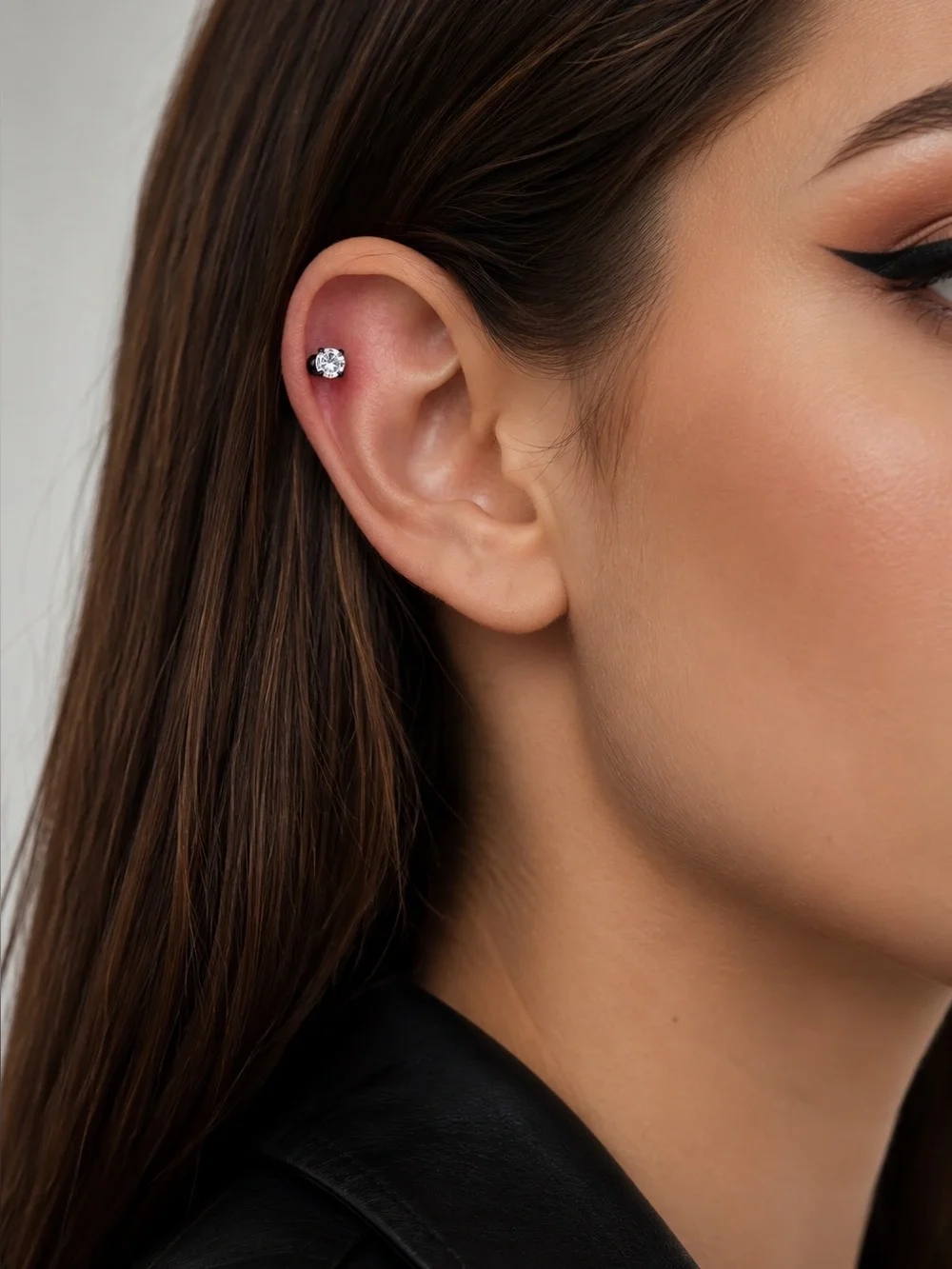 Black CZ Cartilage Barbell Earring 18G